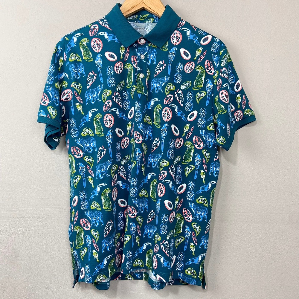 Bonobos Golf Polo Shirt Size M Tropical Parrot Leopard Pineapple‎ Standard Fit